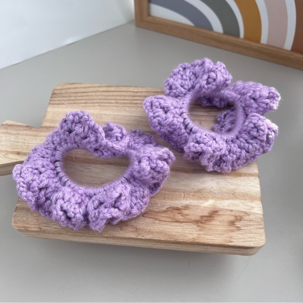 Scrunchies Sparkle Sweet Violet Handmade Crochet Set Of 2